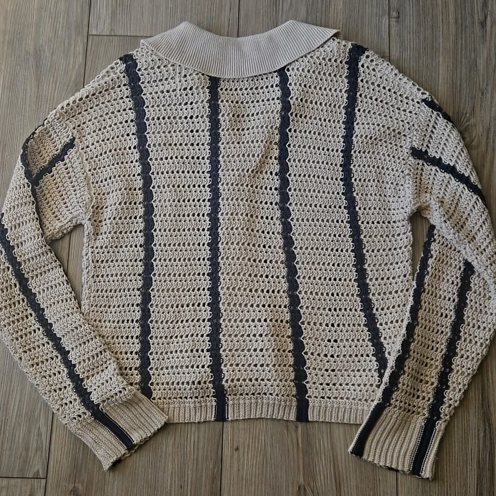 Elan Crochet Loose Knit Button Down Grandpa Sweater